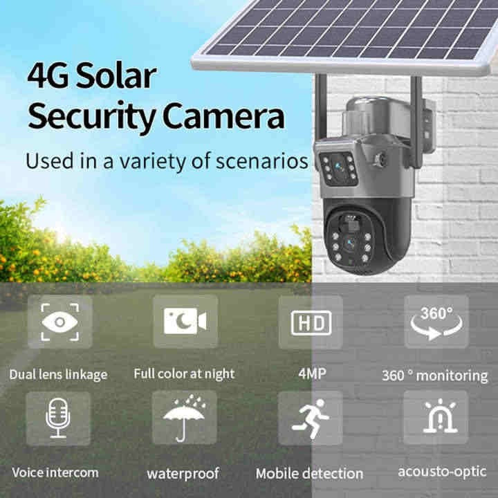 Cameră de Supraveghere WERSTIL 4K 8MP cu Panou Solar și Conexiune 4G, Încărcare Solară, Fără Priză. Alb sau Gri + Card Memorie 32gb CADOU