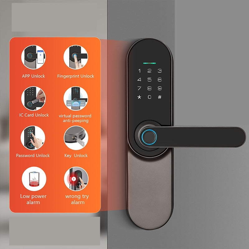 Yala Inteligenta pentru Usa, cu Alarma, Sonerie si Cititor Amprenta