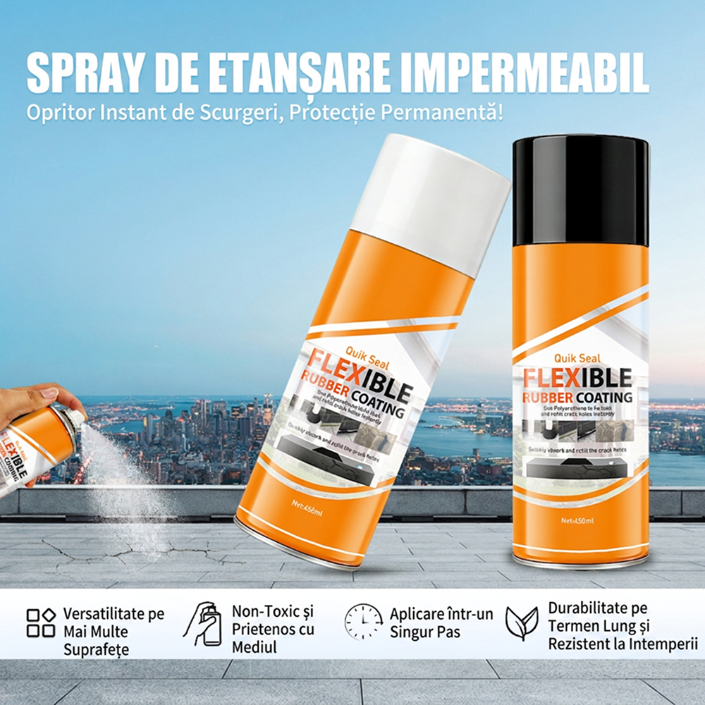 Spray Cauciuc Lichid pentru Etansare si Impermeabilizare | Aplicare Rapida | Rezistent la Apa | pentru Beton, PVC, ABS si MDF