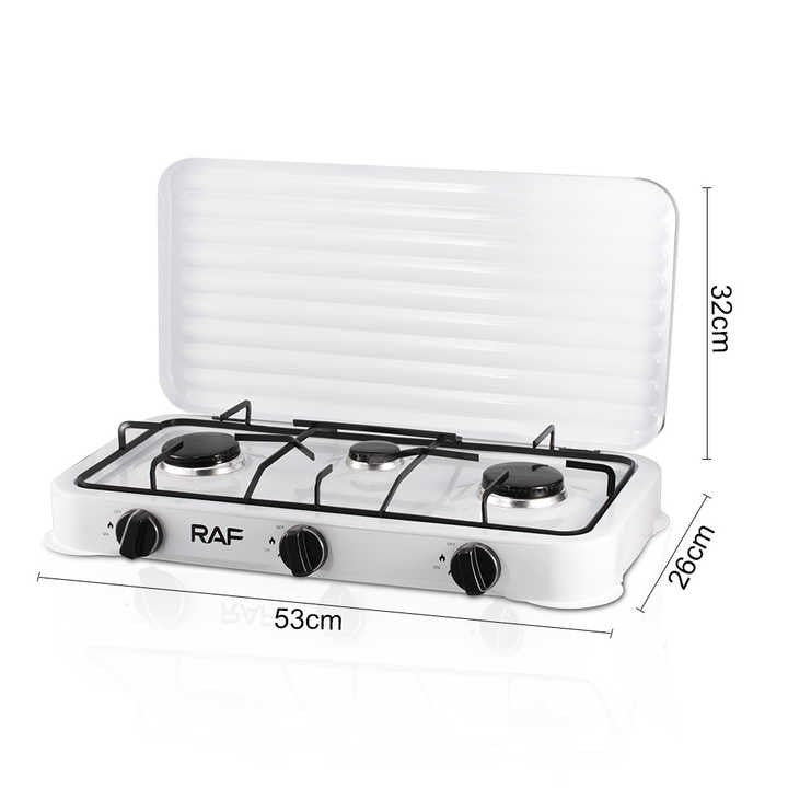 Plita Tripla Pe Gaz | Model R8035 | 3 Ochiuri, 5.4kW, Otel Carbon, 53cm, Alb