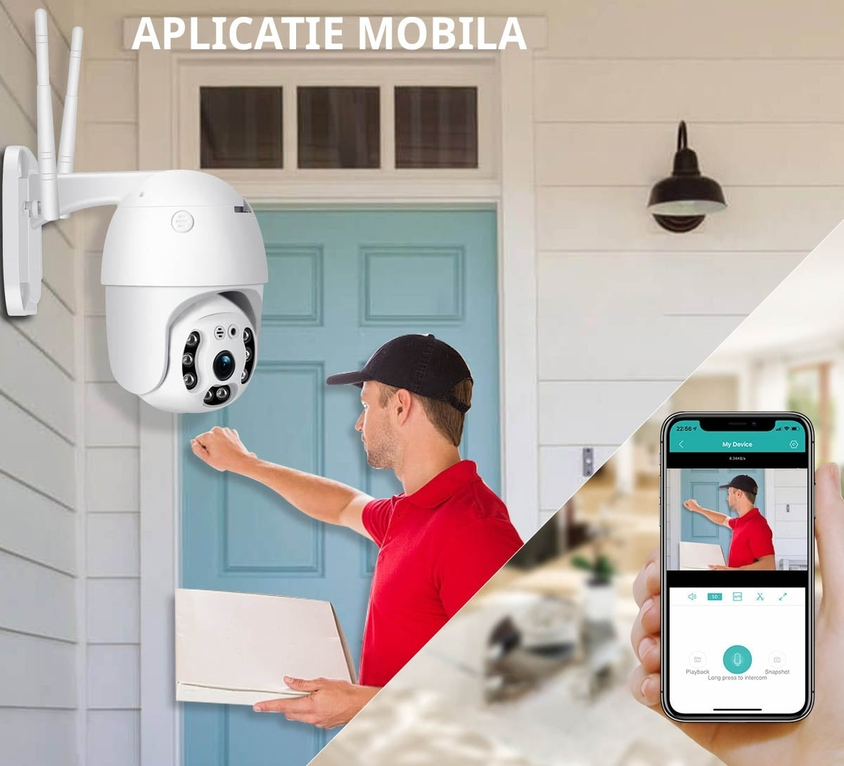 Cameră de Supraveghere PTZ WiFi 2MP cu Iluminare LED Automată, IR, Audio și Detecție Umană
