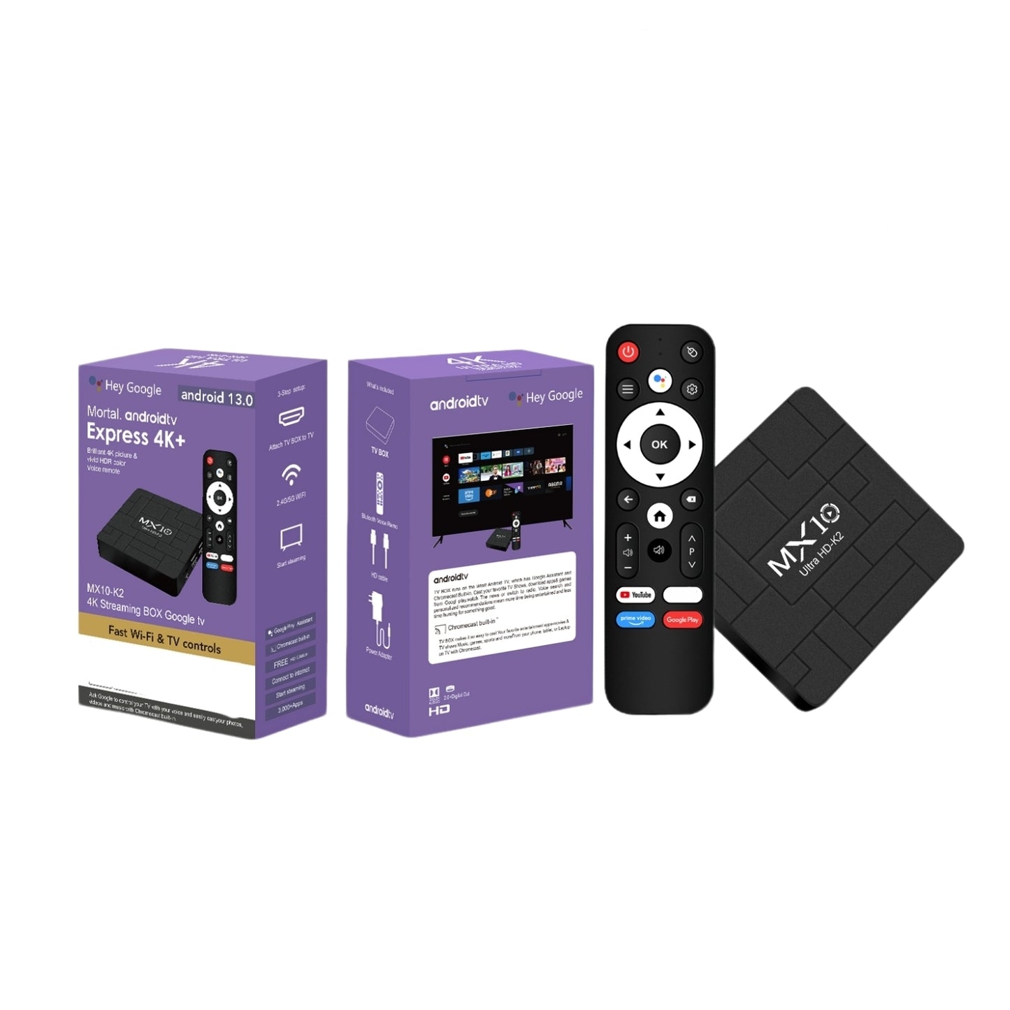 Android TV Box MX10 K2 | Android 13 | 4K | WiFi Dual Band | Telecomanda Vocala | Quad Core | 1.5GB RAM 8GB ROM