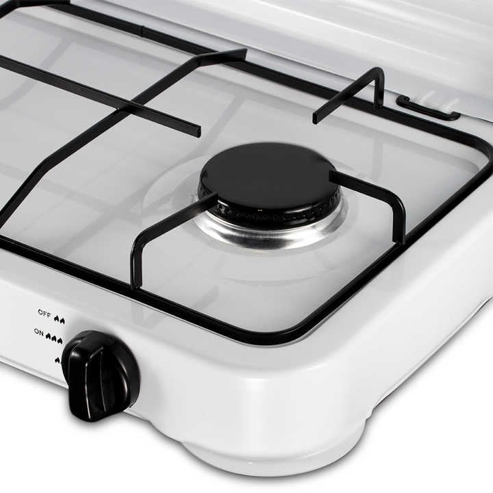 Plita Dubla pe Gaz 52cm R8033 – 2 Arzatoare, 4.4kW, 30mbar, Otel Carbon, Alb/Negru