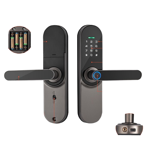 Yala Inteligenta pentru Usa, cu Alarma, Sonerie si Cititor Amprenta