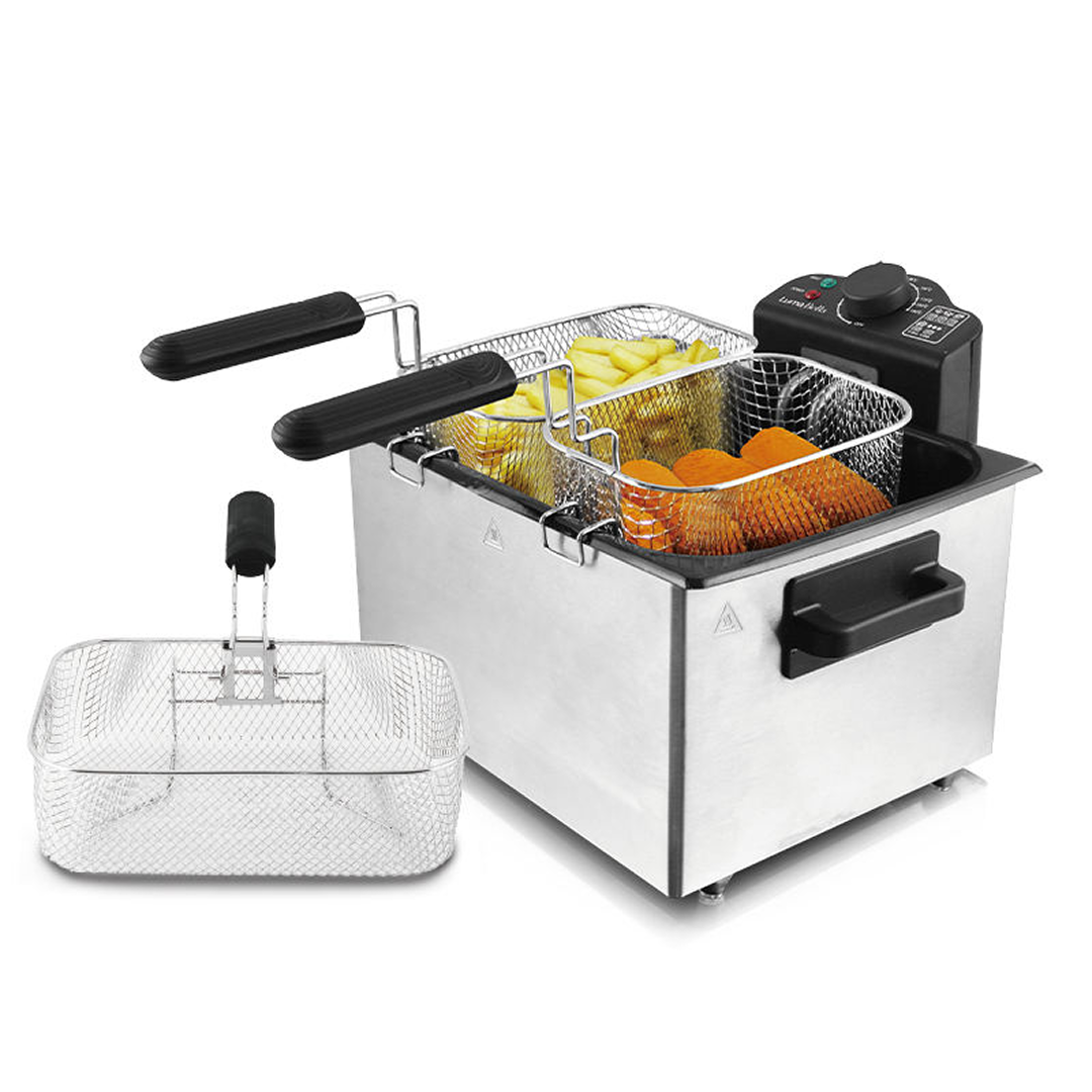 Friteuza Electrica Cu Ulei 5.5L | 2000W | Termostat Reglabil 0-190°C | Incalzire Rapida | Otel Inoxidabil | Argintiu