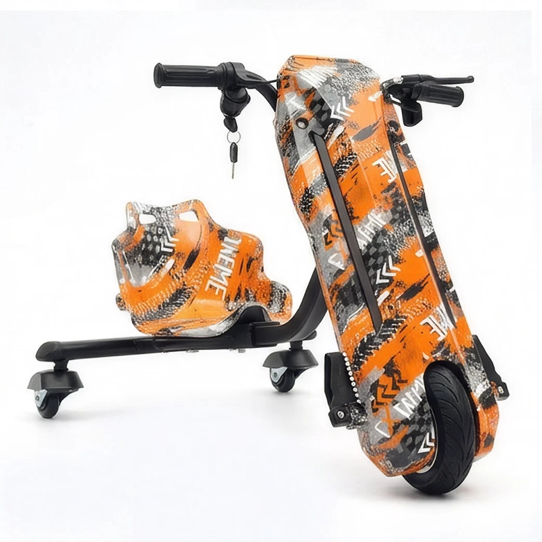 Trotinetă Electrică de Drift pentru Copii 36V, 250W, 3 Roți, Graffiti Portocaliu
