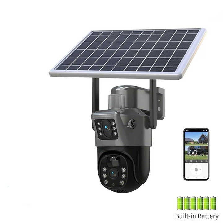 Cameră de Supraveghere WERSTIL 4K 8MP cu Panou Solar și Conexiune 4G, Încărcare Solară, Fără Priză. Alb sau Gri + Card Memorie 32gb CADOU