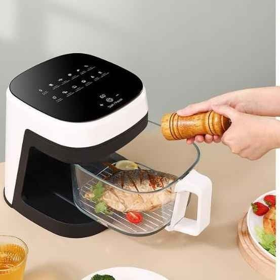 PROMO Friteuză cu aer cald capacitate 8.5 l, protectie supraincalzire, cu vas din yena transparent si rezistent + 100 Hartii Copt CADOU