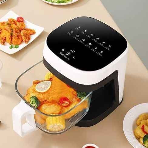 PROMO Friteuză cu aer cald capacitate 8.5 l, protectie supraincalzire, cu vas din yena transparent si rezistent + 100 Hartii Copt CADOU