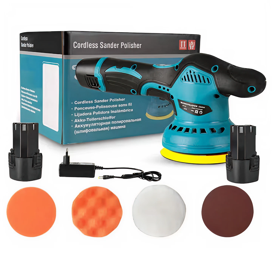 Aparat Polish Auto 12V | 2 Acumulatori | 2500-5000 RPM | 8 Viteze | Fara Fir | 27.5x11.5x12 cm | Negru-Albastru