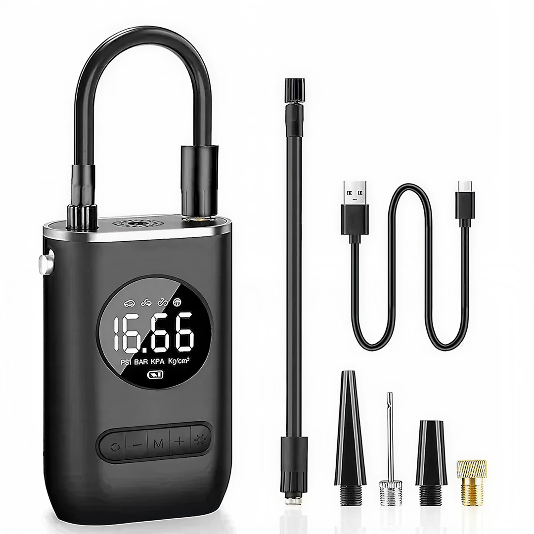 Compresor Electric Portabil | 10.3 Bar 150 PSI | Acumulator 4000mAh Oprire Automata Lanterna LED | Set Accesorii