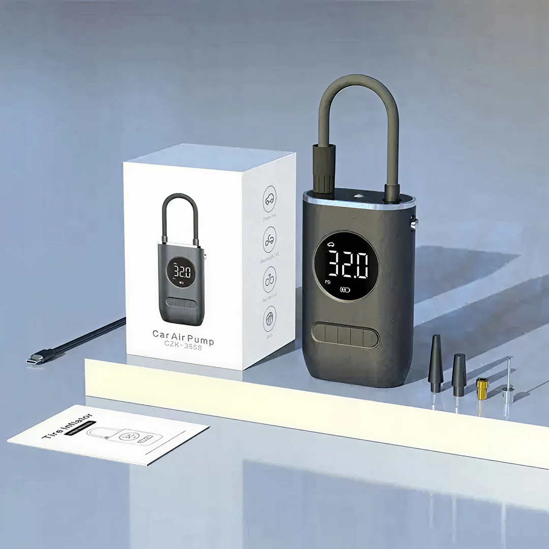 Compresor Electric Portabil | 10.3 Bar 150 PSI | Acumulator 4000mAh Oprire Automata Lanterna LED | Set Accesorii