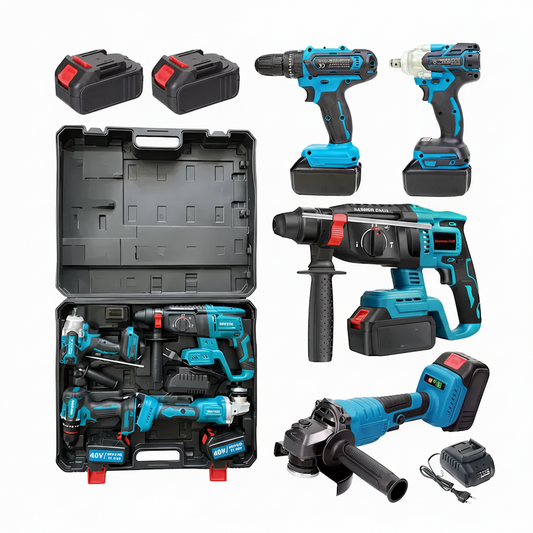 Trusa Scule 4 In 1 Cu 2 Acumulatori 68V | Bormasina, Impact, Ciocan Rotopercutor, Polizor Unghiular | Cu Incarcator Si Valiza Transport