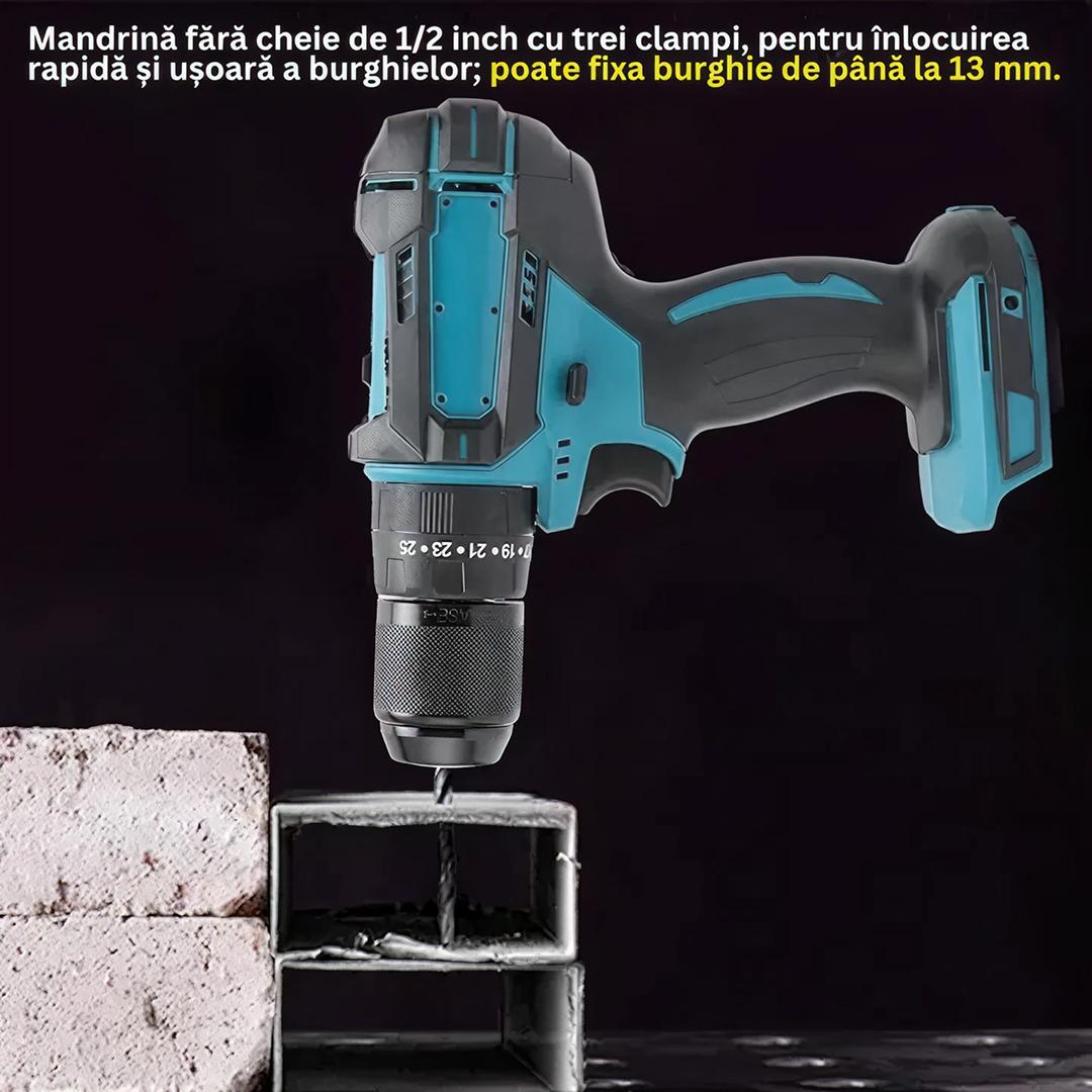 Trusa Scule 4 In 1 Cu 2 Acumulatori 68V | Bormasina, Impact, Ciocan Rotopercutor, Polizor Unghiular | Cu Incarcator Si Valiza Transport