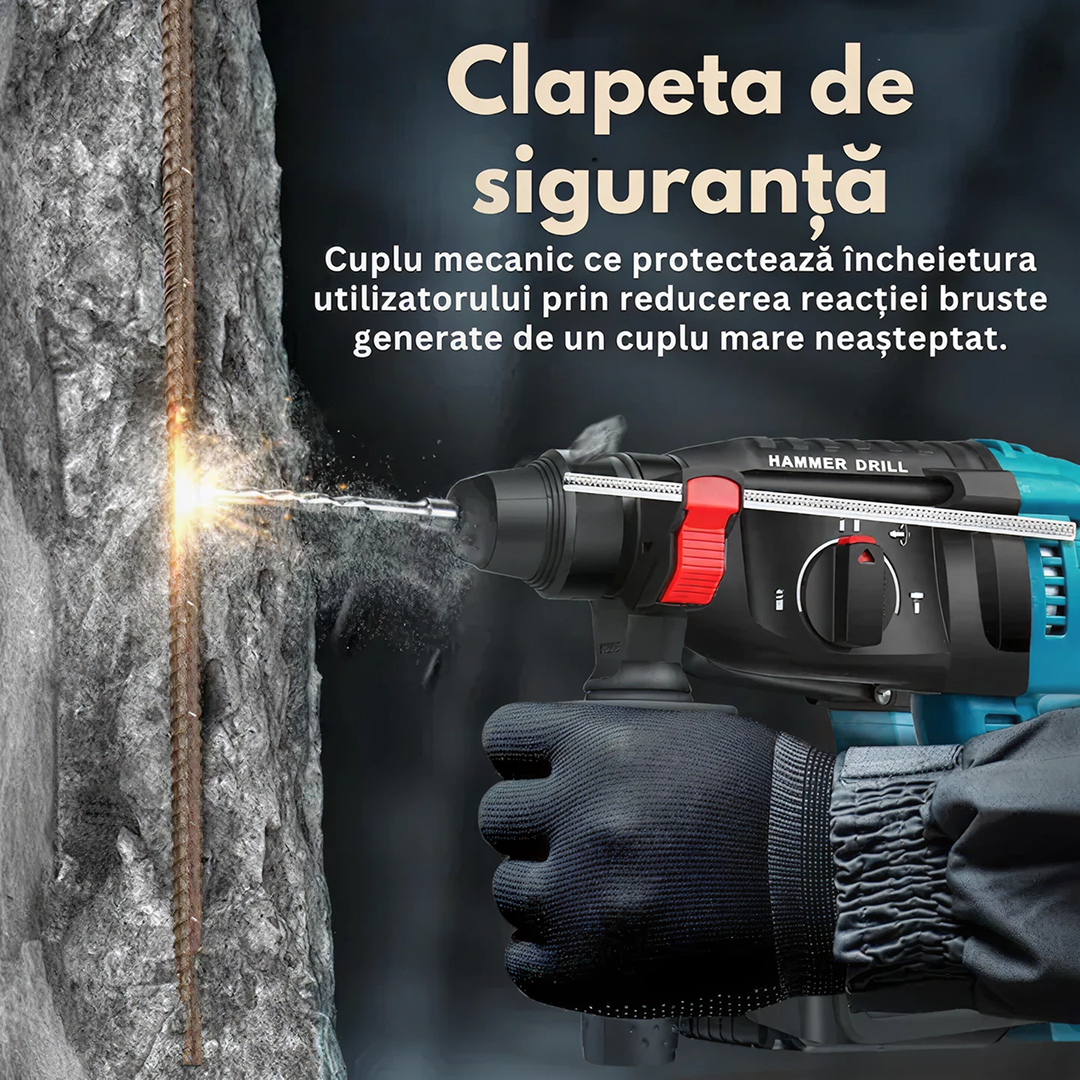 Trusa Scule 4 In 1 Cu 2 Acumulatori 68V | Bormasina, Impact, Ciocan Rotopercutor, Polizor Unghiular | Cu Incarcator Si Valiza Transport