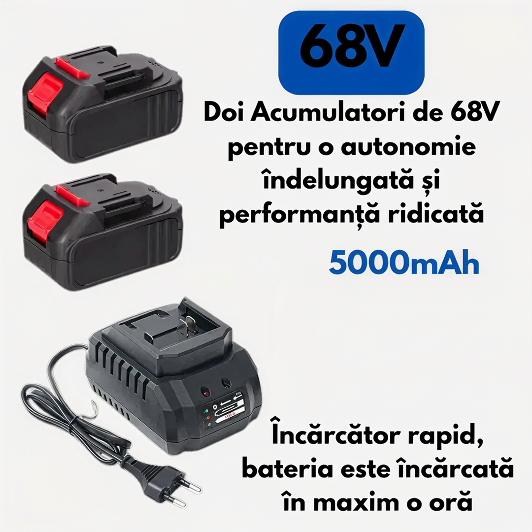 Trusa Scule 4 In 1 Cu 2 Acumulatori 68V | Bormasina, Impact, Ciocan Rotopercutor, Polizor Unghiular | Cu Incarcator Si Valiza Transport
