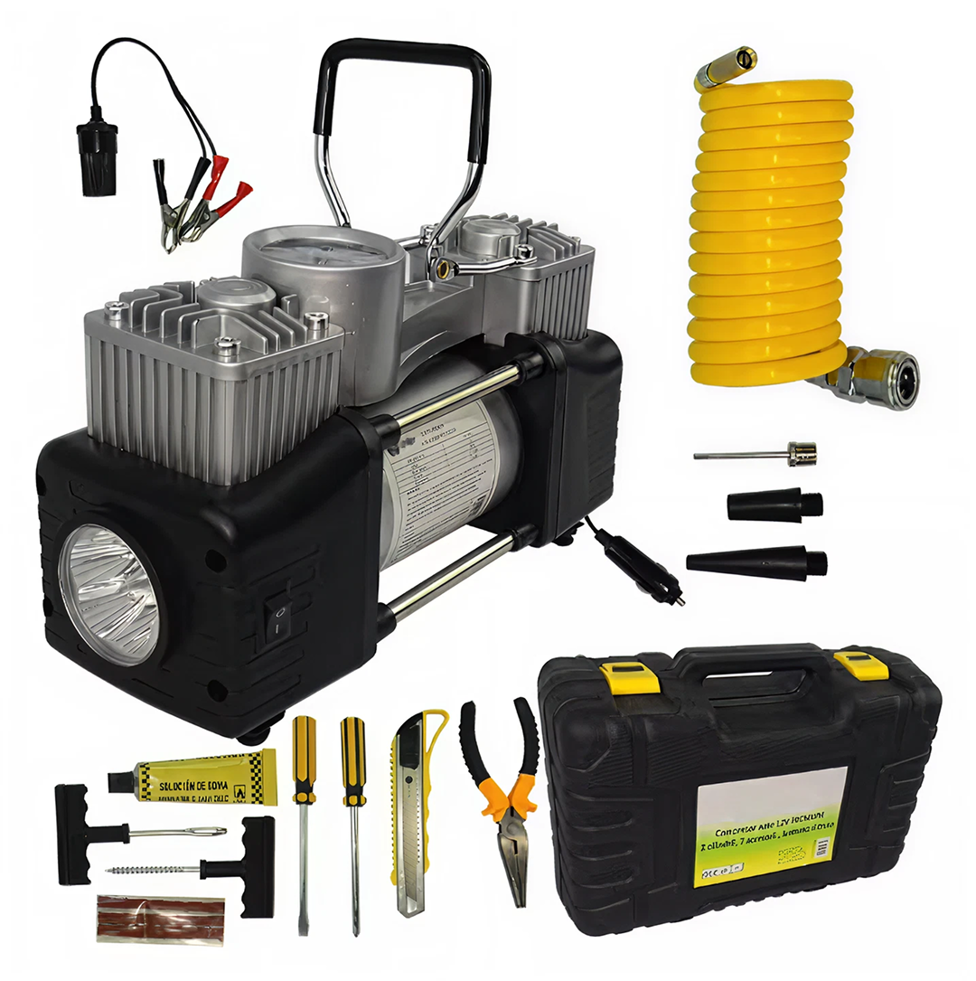 Compresor Auto 12V Cu 2 Cilindri | Debit 70L/Min | Presiune 150 PSI | Kit Reparatie Pana | Valiza Transport