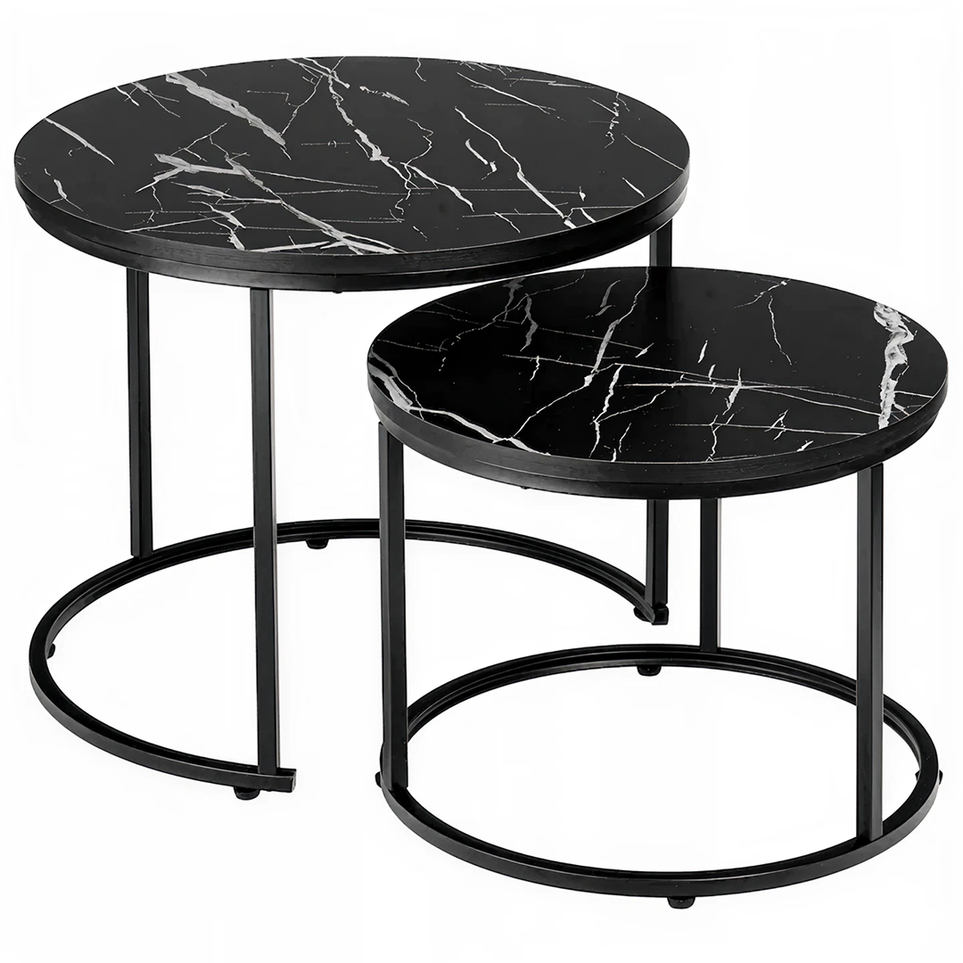 Set 2 Mese Rotunde Living | 53x45 cm si 43x35 cm | Model Marmura | Cadru Metalic | Stil Loft