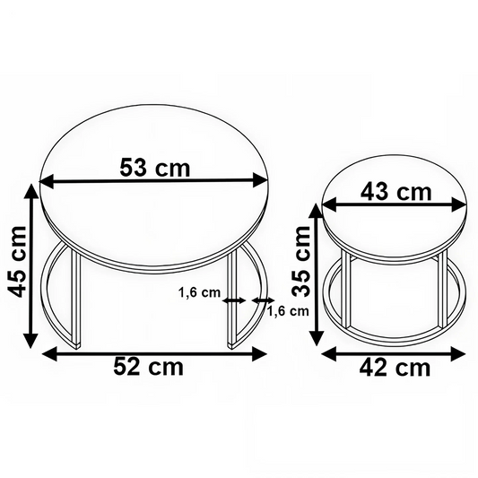 Set 2 Mese Rotunde Living | 70x54 cm si 50x38 cm | Model Marmura | Cadru Metalic | Stil Loft