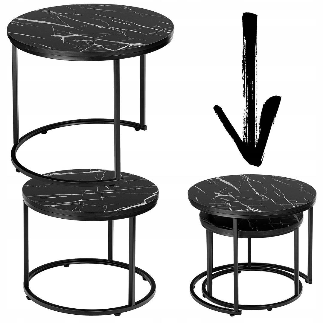 Set 2 Mese Rotunde Living | 53x45 cm si 43x35 cm | Model Marmura | Cadru Metalic | Stil Loft