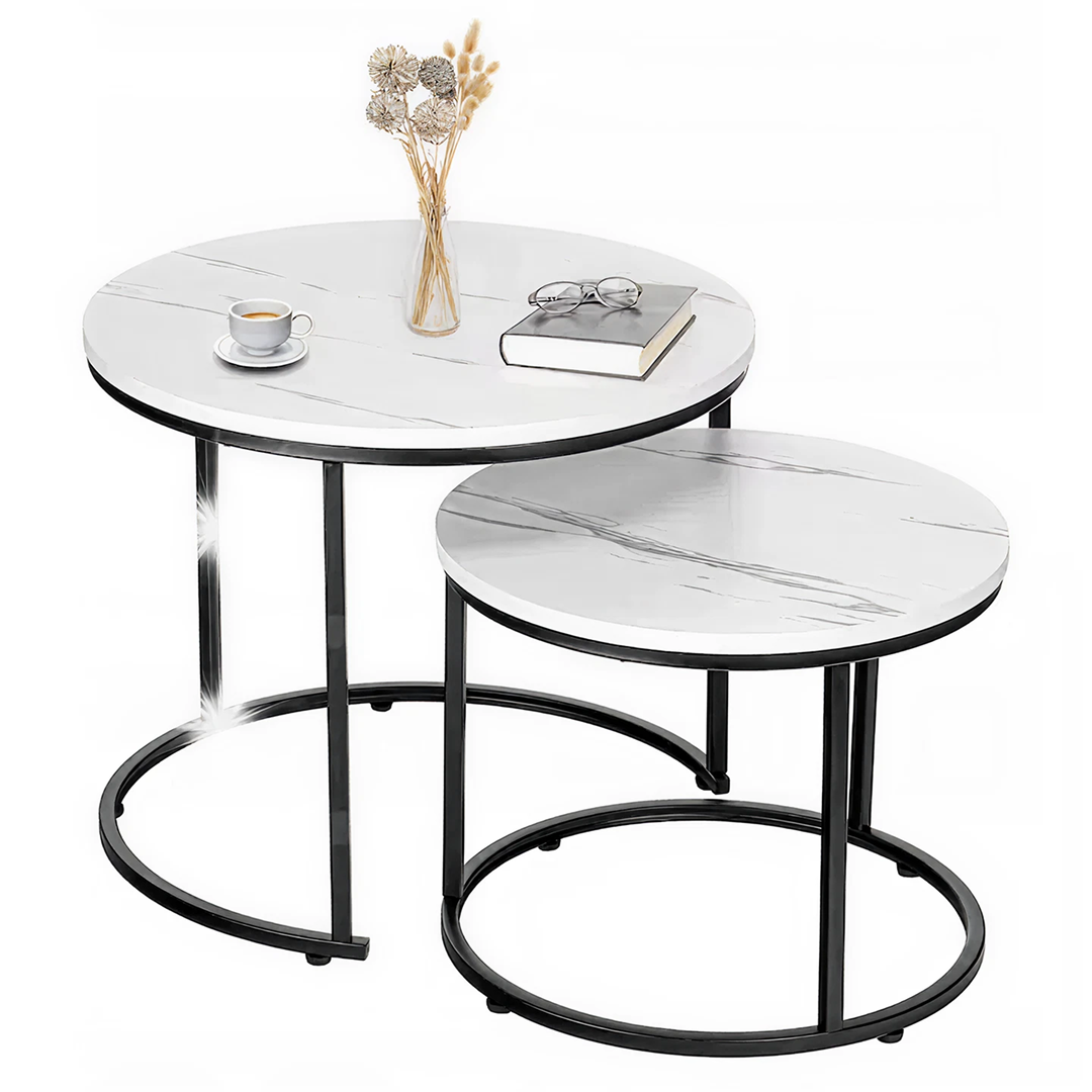 Set 2 Mese Rotunde Living | 53x45 cm si 43x35 cm | Model Marmura | Cadru Metalic | Stil Loft