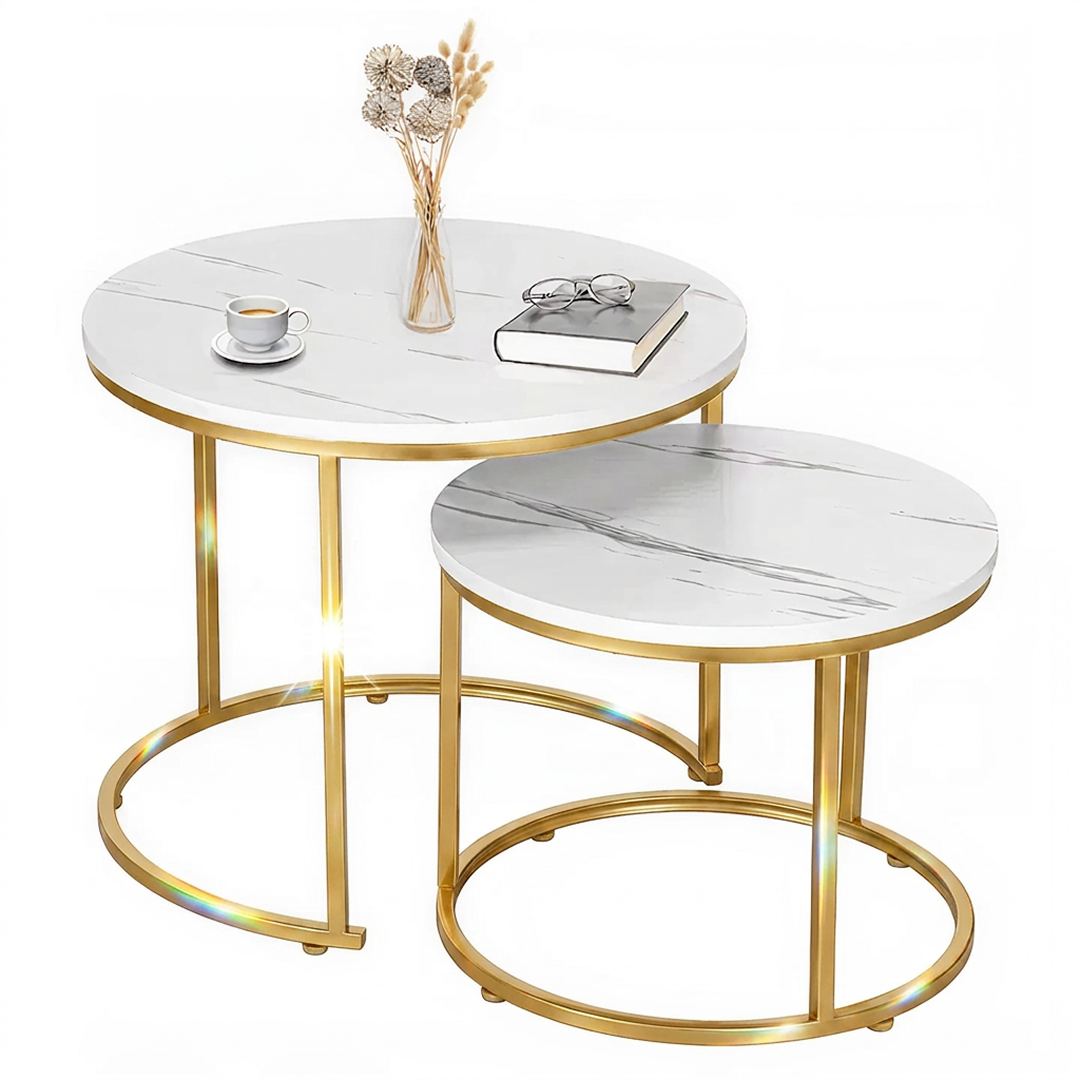 Set 2 Mese Rotunde Living | 70x54 cm si 50x38 cm | Model Marmura | Cadru Metalic | Stil Loft