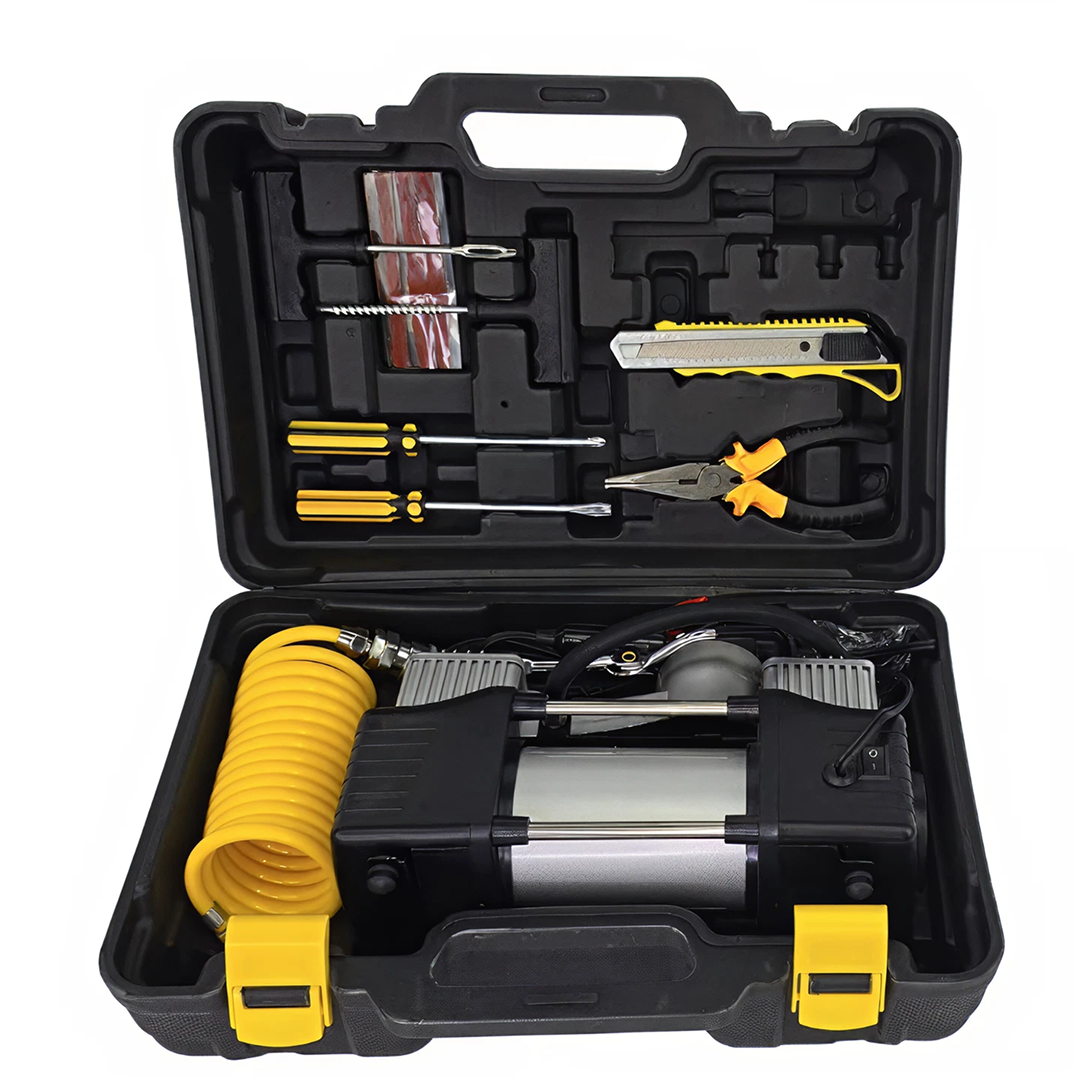 Compresor Auto 12V Cu 2 Cilindri | Debit 70L/Min | Presiune 150 PSI | Kit Reparatie Pana | Valiza Transport