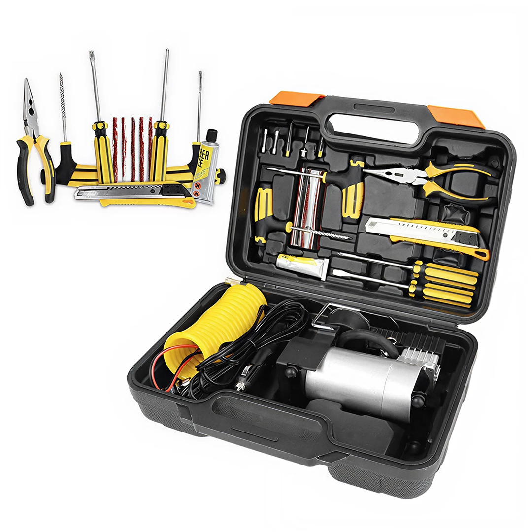 Compresor Auto 12V Cu 2 Cilindri | Debit 70L/Min | Presiune 150 PSI | Kit Reparatie Pana | Valiza Transport