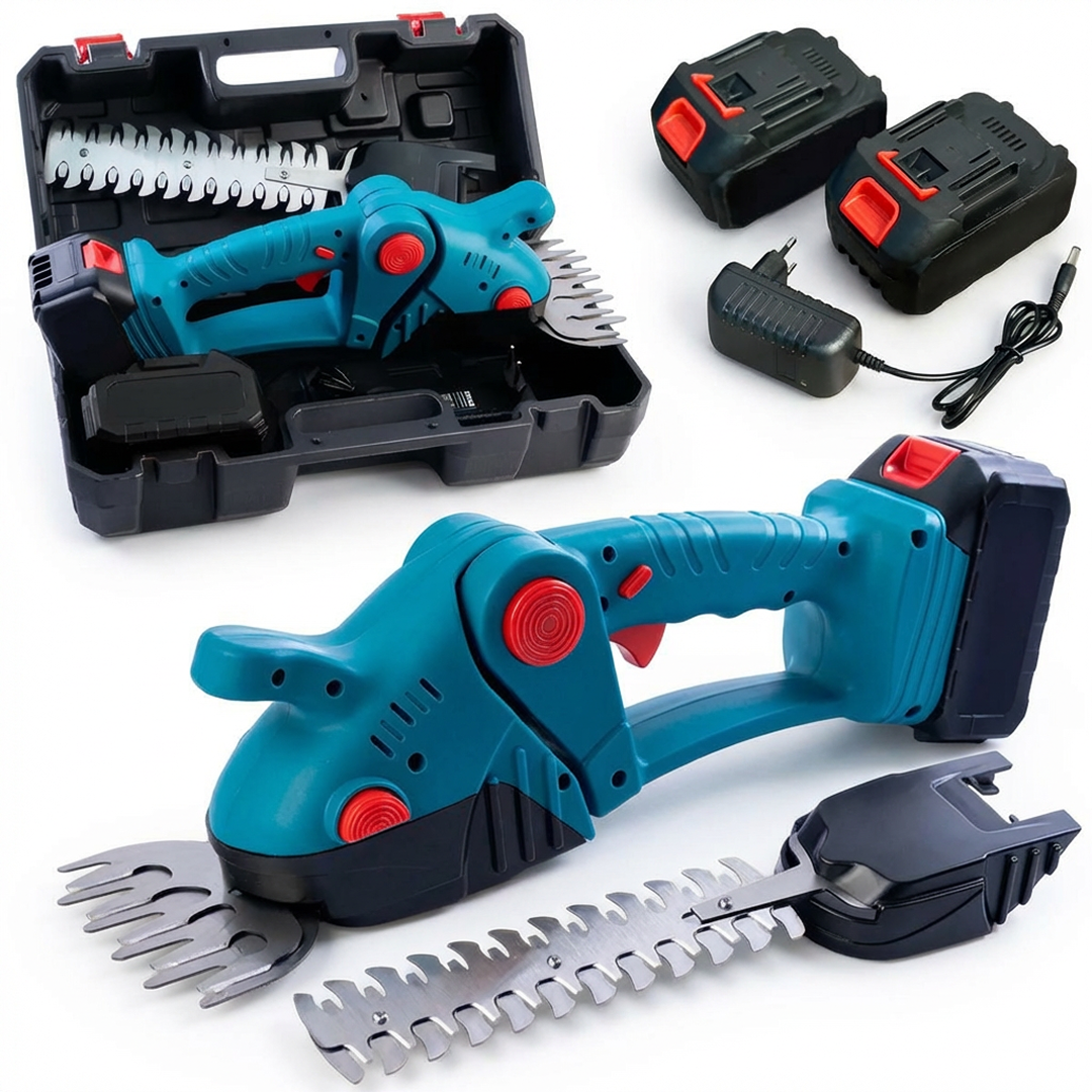 Foarfeca Electrica de Gradina Cu Acumulator 48V WERSTIL | 2 Acumulatori | 2 Lame (Iarba + Gard Viu) | Multifunctionala | Ergonomica