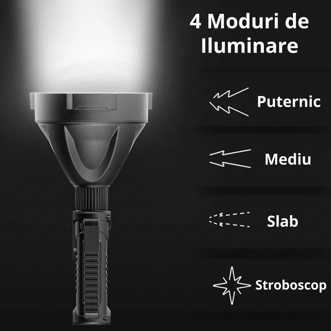 Lanterna LED Reincarcabila cu Powerbank | 4 Moduri Iluminare | USB | Trepied Inclus