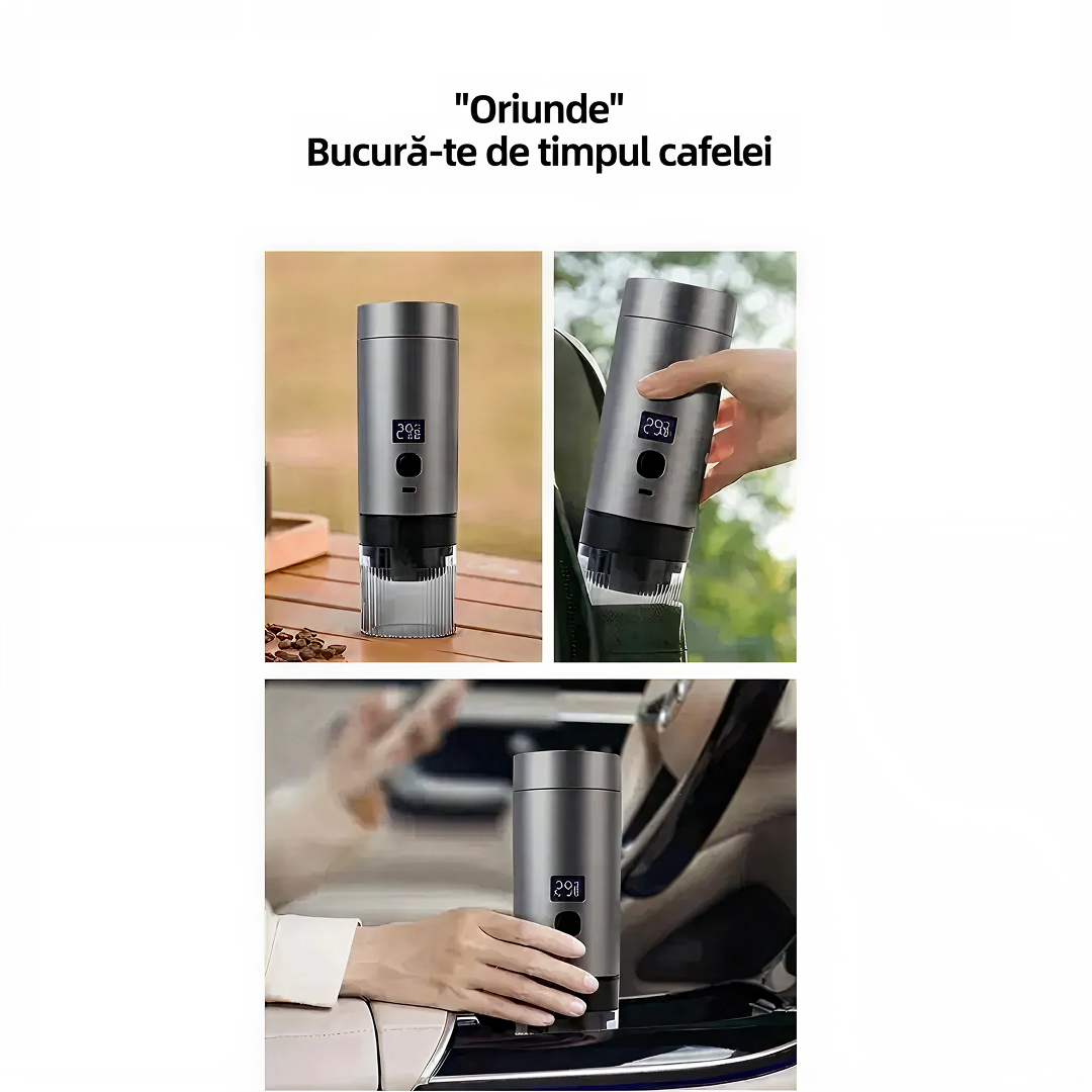 Espressor Portabil Capsule 3-In-1 | Presiune 18 Bar | Aparat Cafea cu Baterie Integrata | Incalzire Apa | USB-C