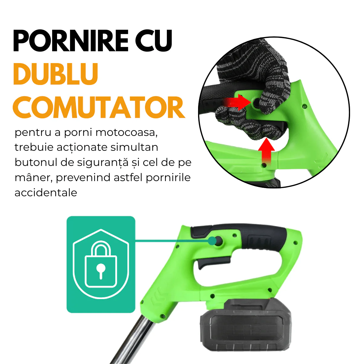 Motocoasă electrică fără fir cu 2 acumulatori, 18000 RPM, 3 tipuri de lame, tijă extensibilă – pentru gazon, iarbă și buruieni