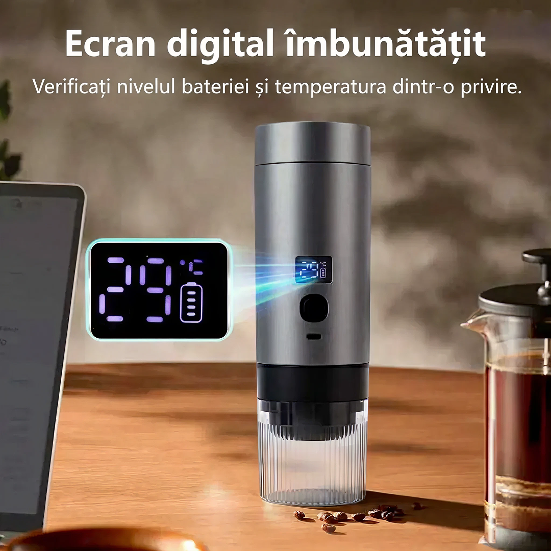 Espressor Portabil Capsule 3-In-1 | Presiune 18 Bar | Aparat Cafea cu Baterie Integrata | Incalzire Apa | USB-C