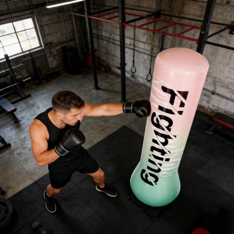 Sac de box gonflabil pentru copii si adulti, autoportant, 120 cm, bază cu apă, PVC rezistent, albastru