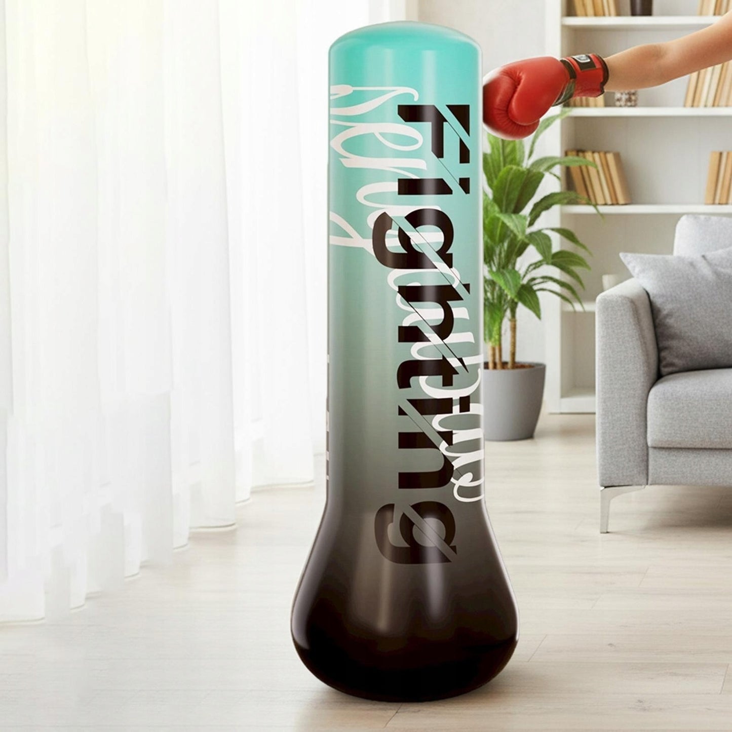 Sac de box gonflabil pentru copii si adulti, autoportant, 120 cm, bază cu apă, PVC rezistent, albastru