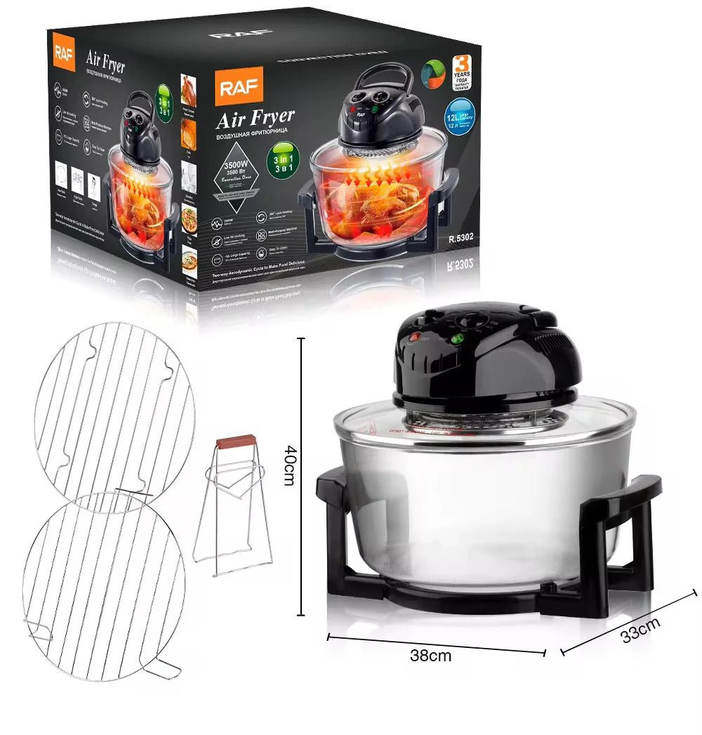 Air Fryer RAF 12L 3500W – cuptor multifuncțional 3-în-1, aer cald + aburi + halogen, gătire fără ulei