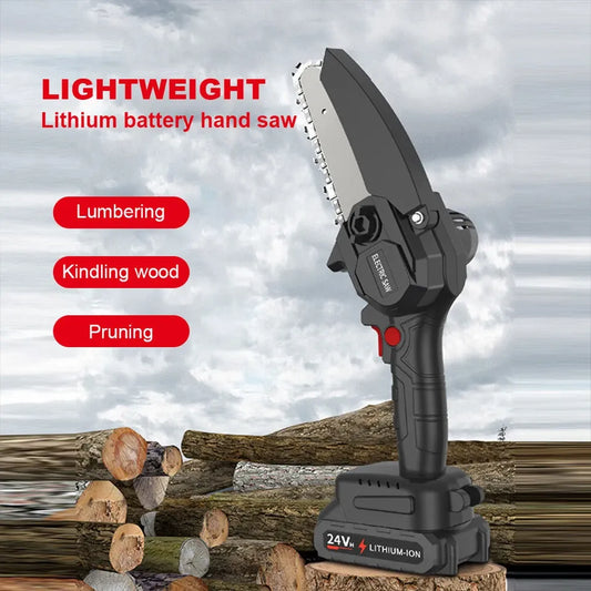 Mini drujbă electrică fără fir 4 inch, viteză lanț 10m/s – fierăstrău portabil pentru tăiere lemn și crengi