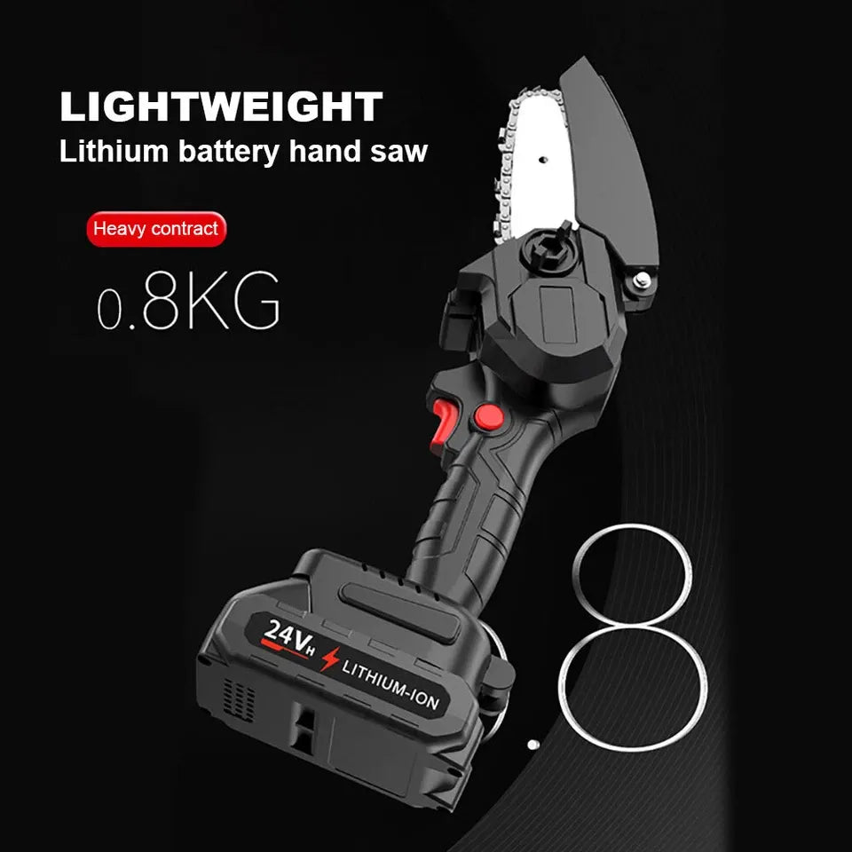 Mini drujbă electrică fără fir 4 inch, viteză lanț 10m/s – fierăstrău portabil pentru tăiere lemn și crengi
