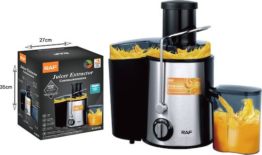 Storcător de fructe și legume RAF R.2817S – 280W, 2 viteze, centrifugă rapidă, recipient suc separat, argintiu/negru
