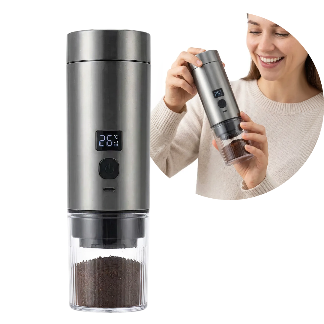 Espressor Portabil Capsule 3-In-1 | Presiune 18 Bar | Aparat Cafea cu Baterie Integrata | Incalzire Apa | USB-C