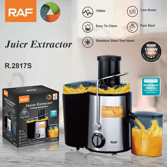 Storcător de fructe și legume RAF R.2817S – 280W, 2 viteze, centrifugă rapidă, recipient suc separat, argintiu/negru