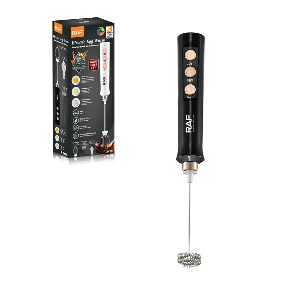 Mixer electric portabil 3-în-1 RAF R.342B – tel ouă, spumare lapte & mixer cafea, reîncărcabil USB, 3 viteze
