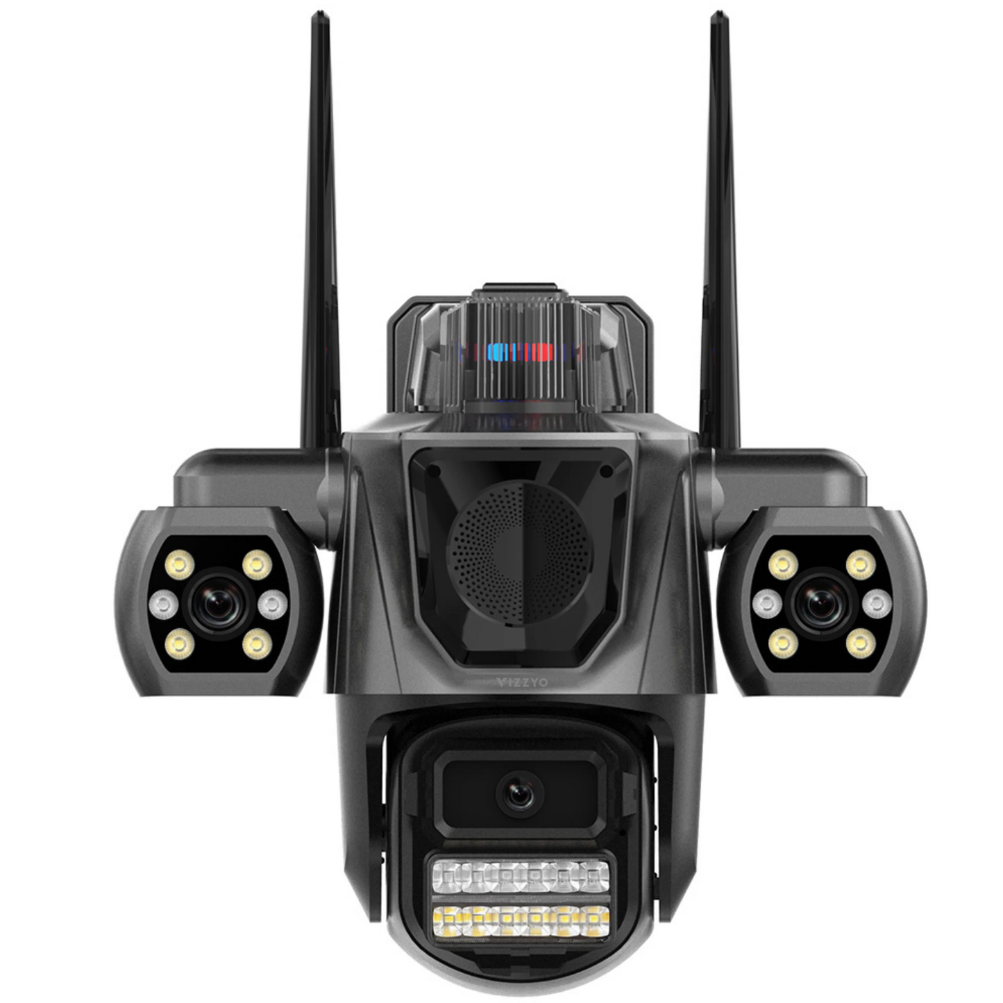 Cameră supraveghere triplă WiFi – Vizzyo TriShield 3 în 1, 9 MP, panoramă 360°, audio bidirecțional, IP66
