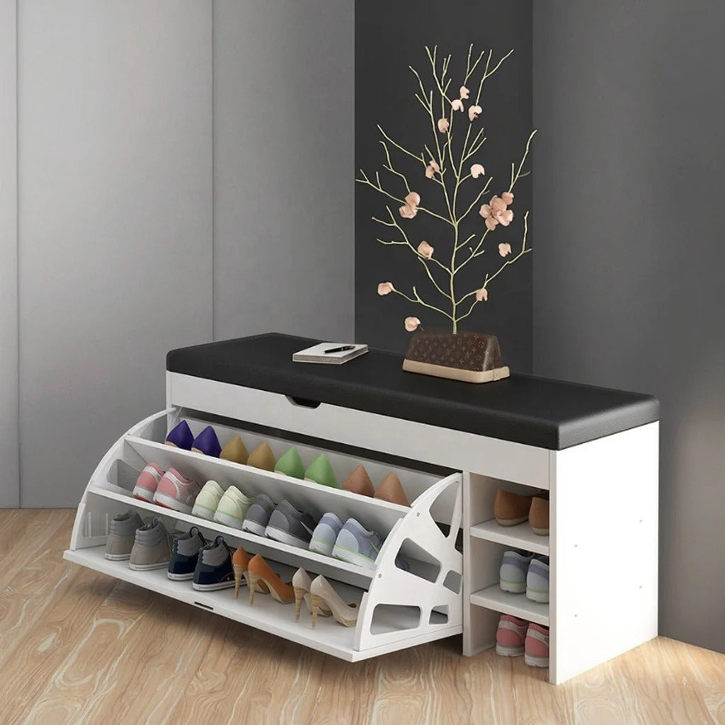 Dulap pentru pantofi (Pantofar) tip bancheta, dimensiune 80 x 30 x 51 cm, Alb, Maro sau Gri