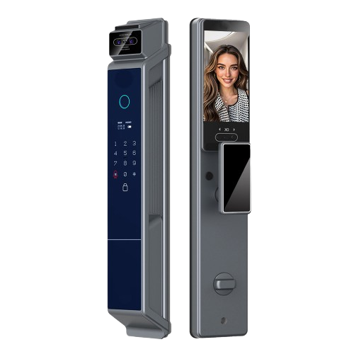 Yală Smart cu Recunoaștere Facială și a Palmei, Vizor Digital 5 inch, Amprentă, Cod și Aplicație