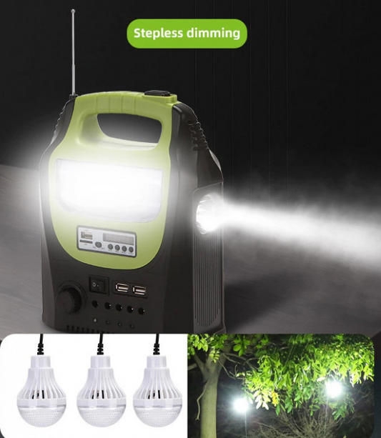 Kit solar portabil GD-8071 Plus, USB, 3 becuri, lanterna LED