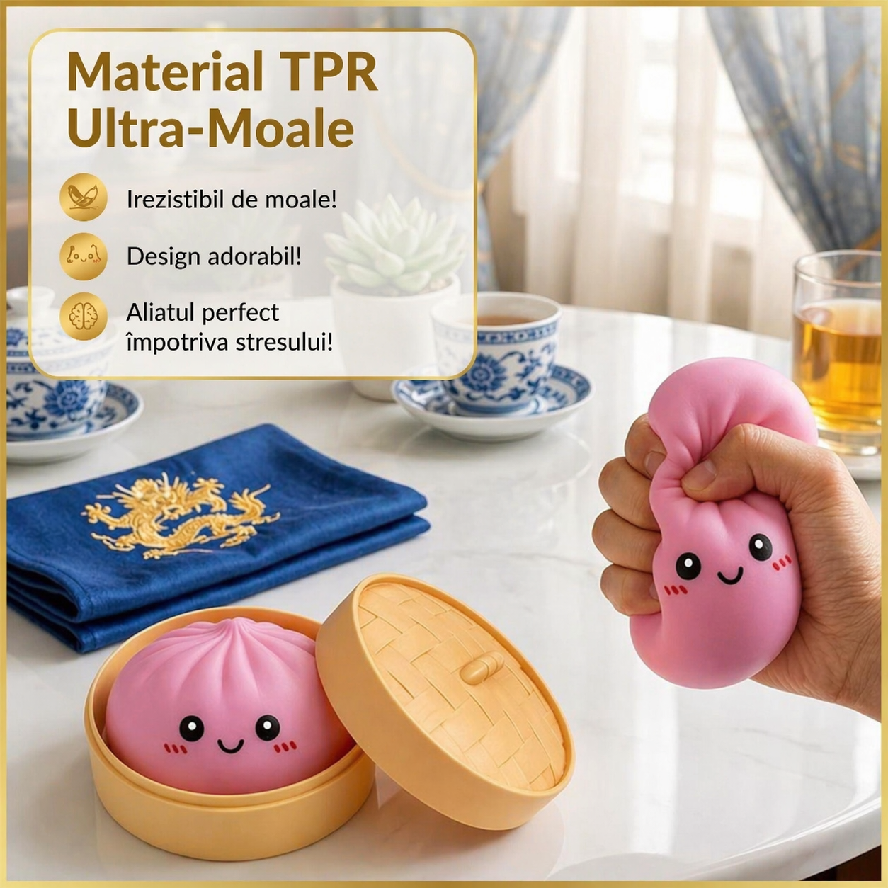 Jucarie de relaxare Squishy Dumpling 10 cm – Super moale, efect antistres, modele surpriza in cutie