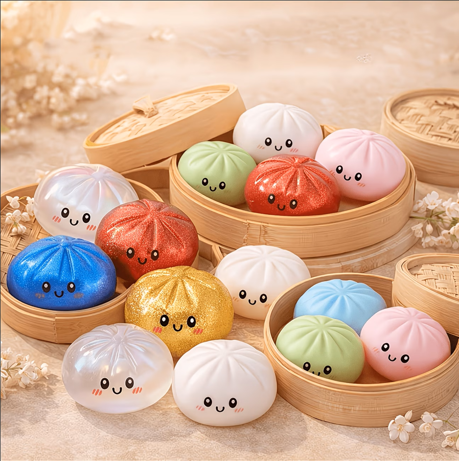 Jucarie de relaxare Squishy Dumpling 10 cm – Super moale, efect antistres, modele surpriza in cutie
