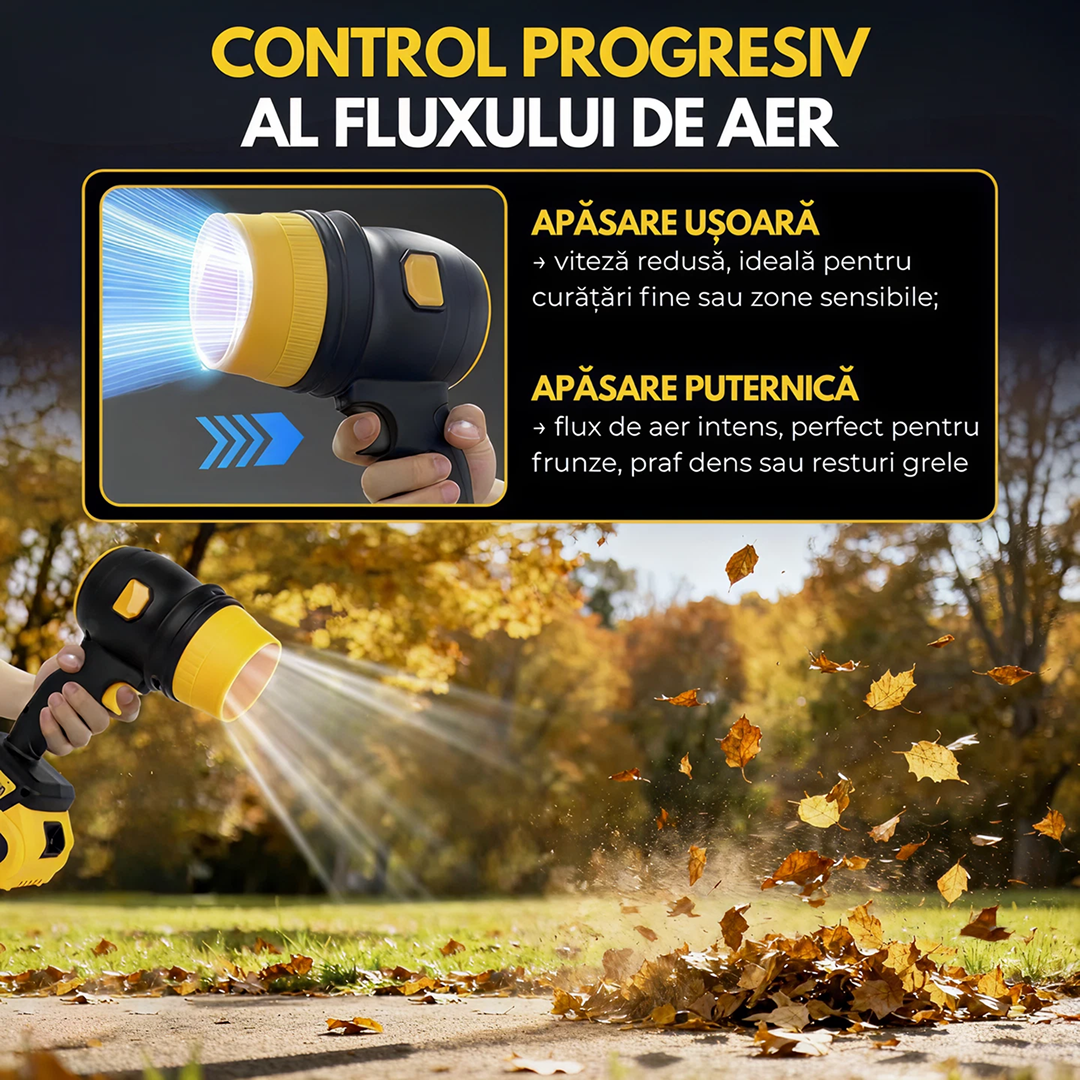 Suflanta Aer Turbo Portabila | 2 Acumulatori 48V | 1050W | 34000 RPM | Compacta