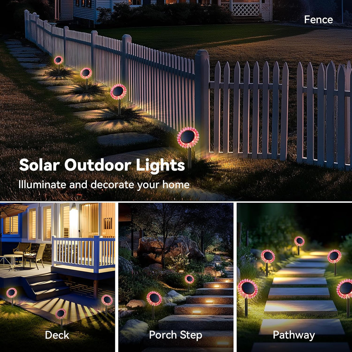 Lampă solară floarea-soarelui, IP67, roz, pentru grădină